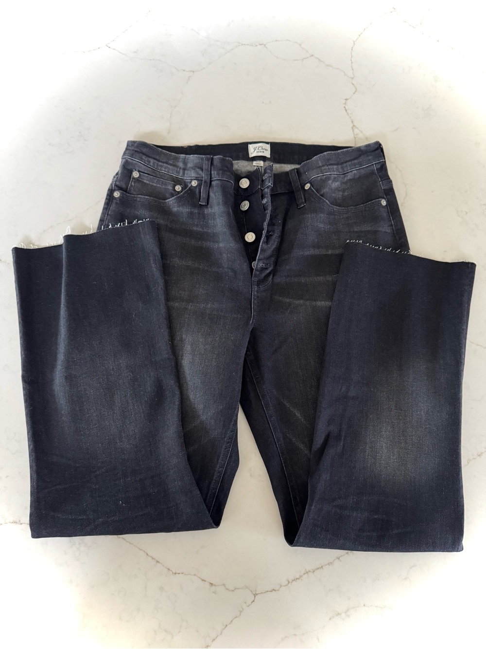 J.Crew Billie Demi-Boot Crop Jeans Black Wash High Rise Kick Flare Size 32T